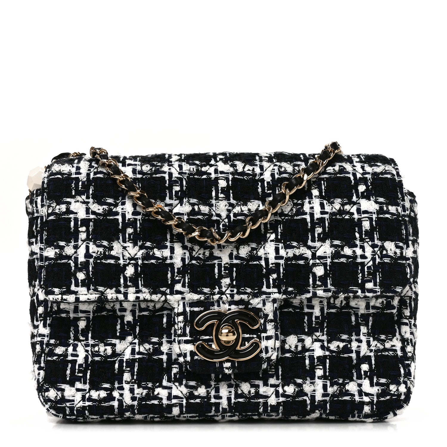 Chanel Tweed Resin Quilted Mini Heart Square Flap Navy White Black 1 of 11
