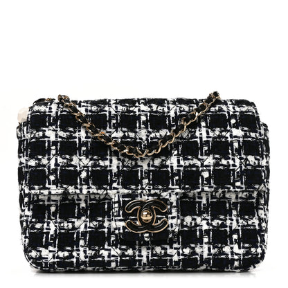 Chanel Tweed Resin Quilted Mini Heart Square Flap Navy White Black 1 of 11