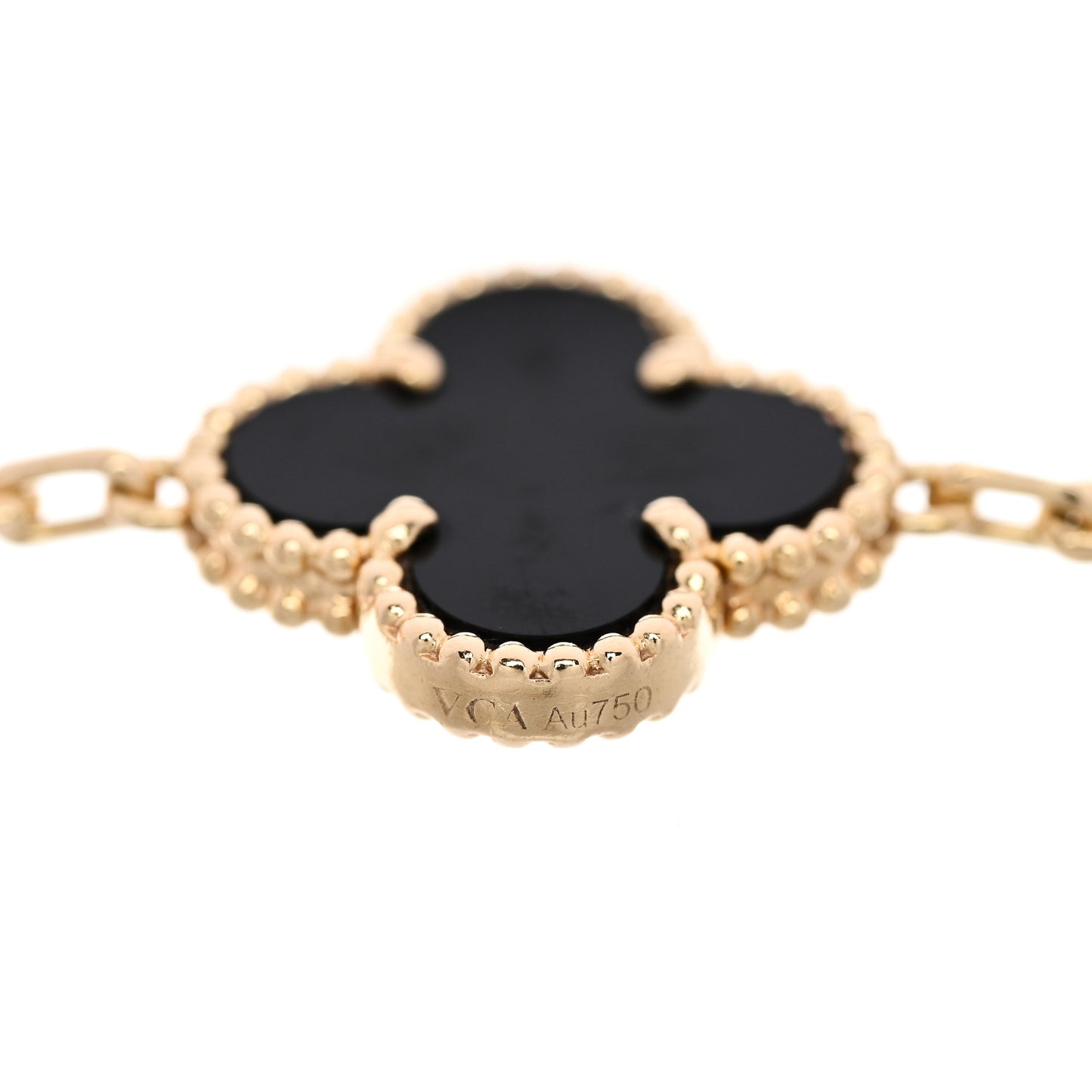 18K Yellow Gold Black Onyx 5 Motifs Vintage Alhambra Bracelet