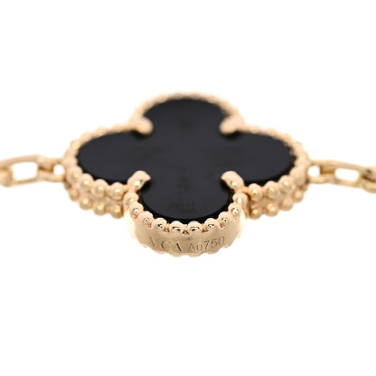 Van Cleef & Arpels 18K Yellow Gold Black Onyx 5 Motifs Vintage Alhambra Bracelet 3 of 5