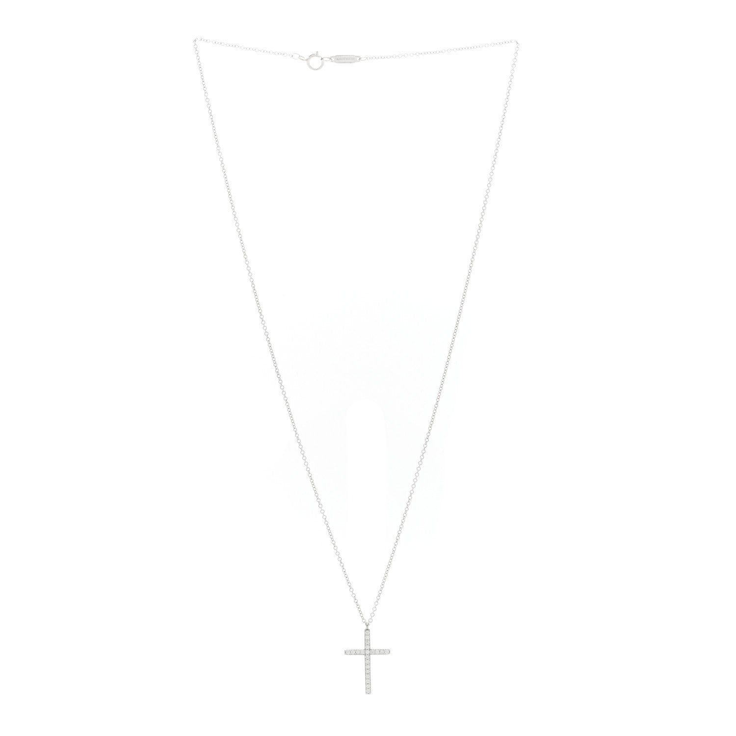 Tiffany 18K White Gold Diamond Medium Metro Cross Pendant Necklace 3 of 5