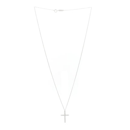 Tiffany 18K White Gold Diamond Medium Metro Cross Pendant Necklace 3 of 5