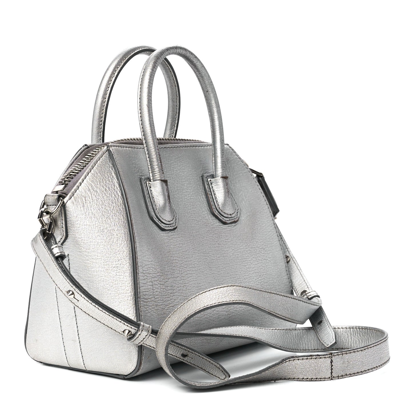 Metallic Sugar Goatskin Mini Antigona Silver