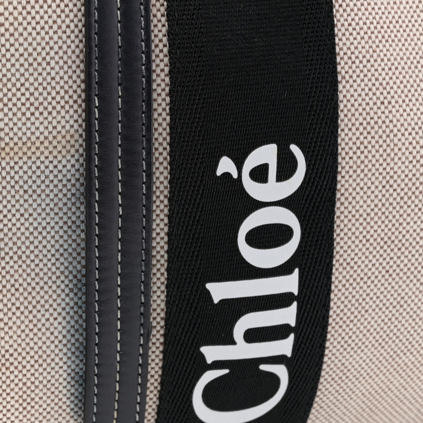 Linen Calfskin Large Woody Ribbon Tote Black Blue