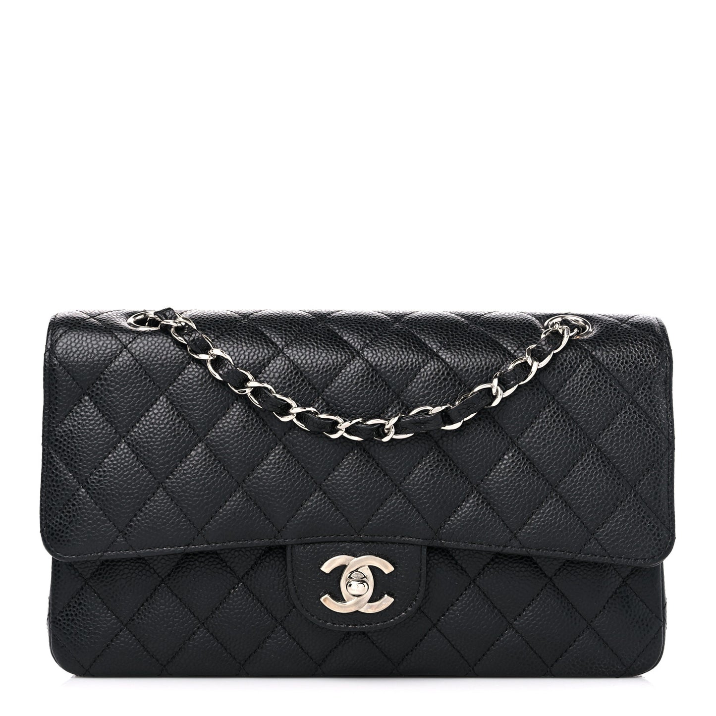 Caviar Quilted Medium Double Flap Black