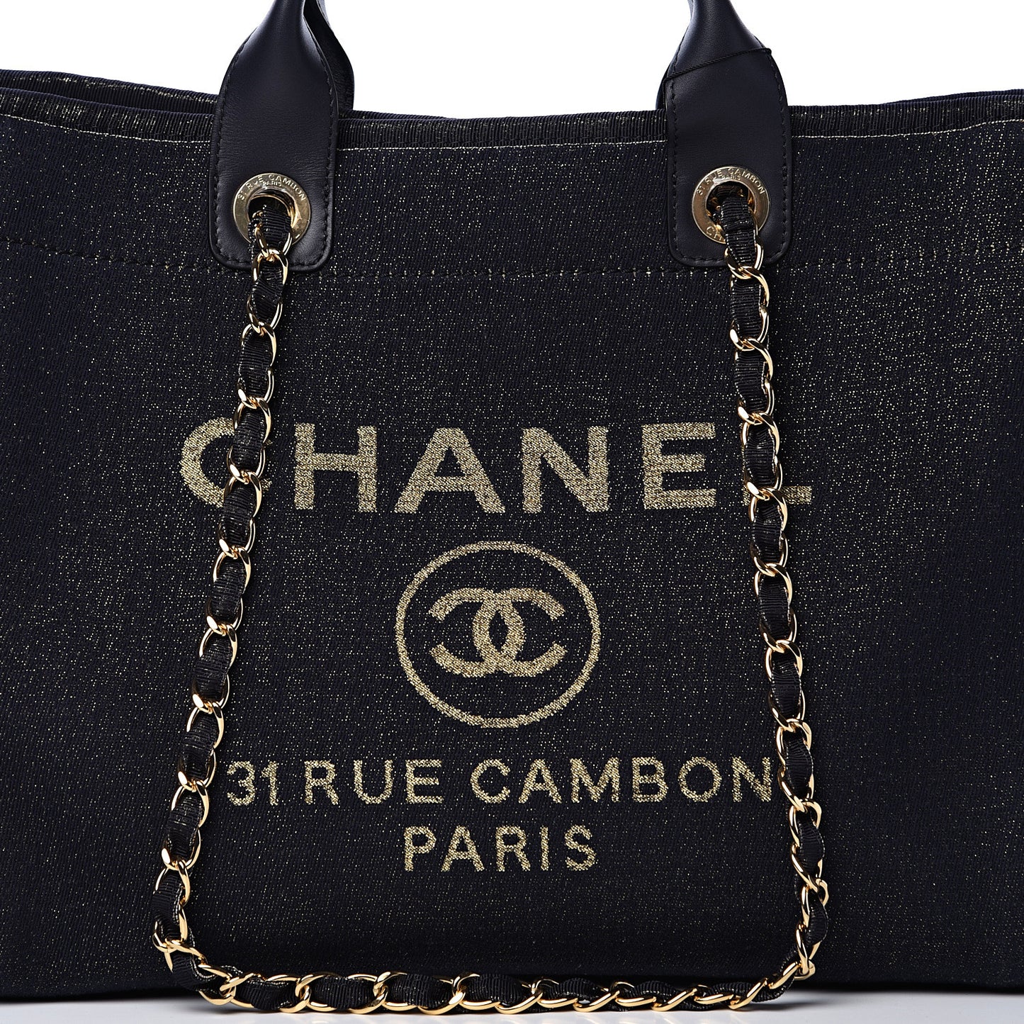 Lurex Canvas Medium Deauville Tote Navy Blue Gold