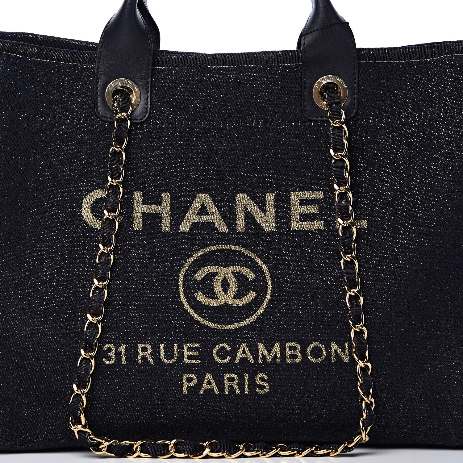 Chanel Lurex Canvas Medium Deauville Tote Navy Blue Gold 7 of 11