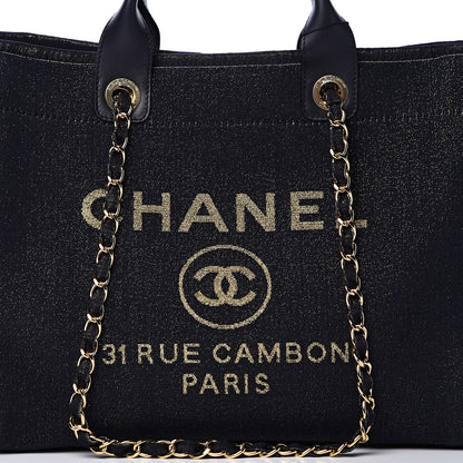 Chanel Lurex Canvas Medium Deauville Tote Navy Blue Gold 7 of 11