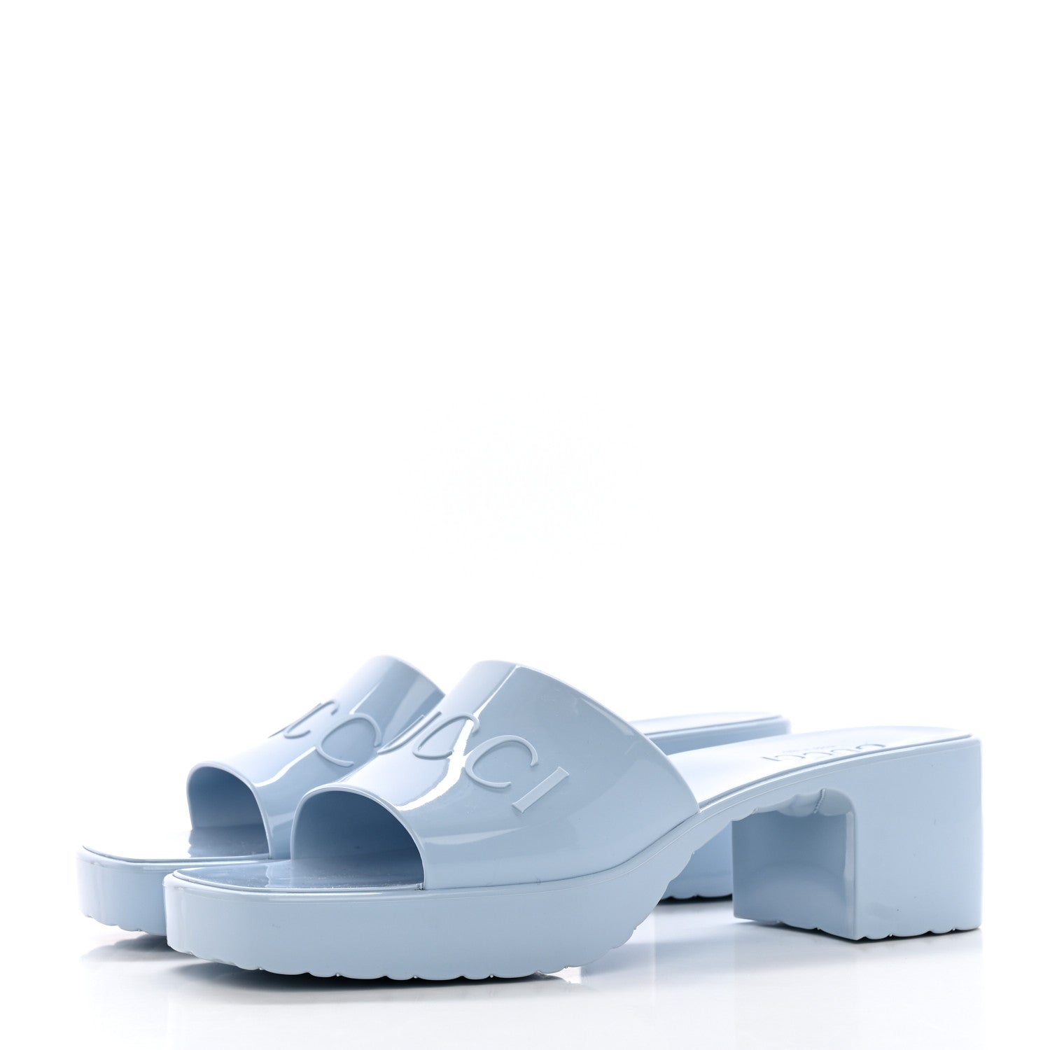 Gucci Rubber Gucci Logo Womens Platform 20/60mm Slide Sandals 37 Porcelain Light Blue 3 of 7