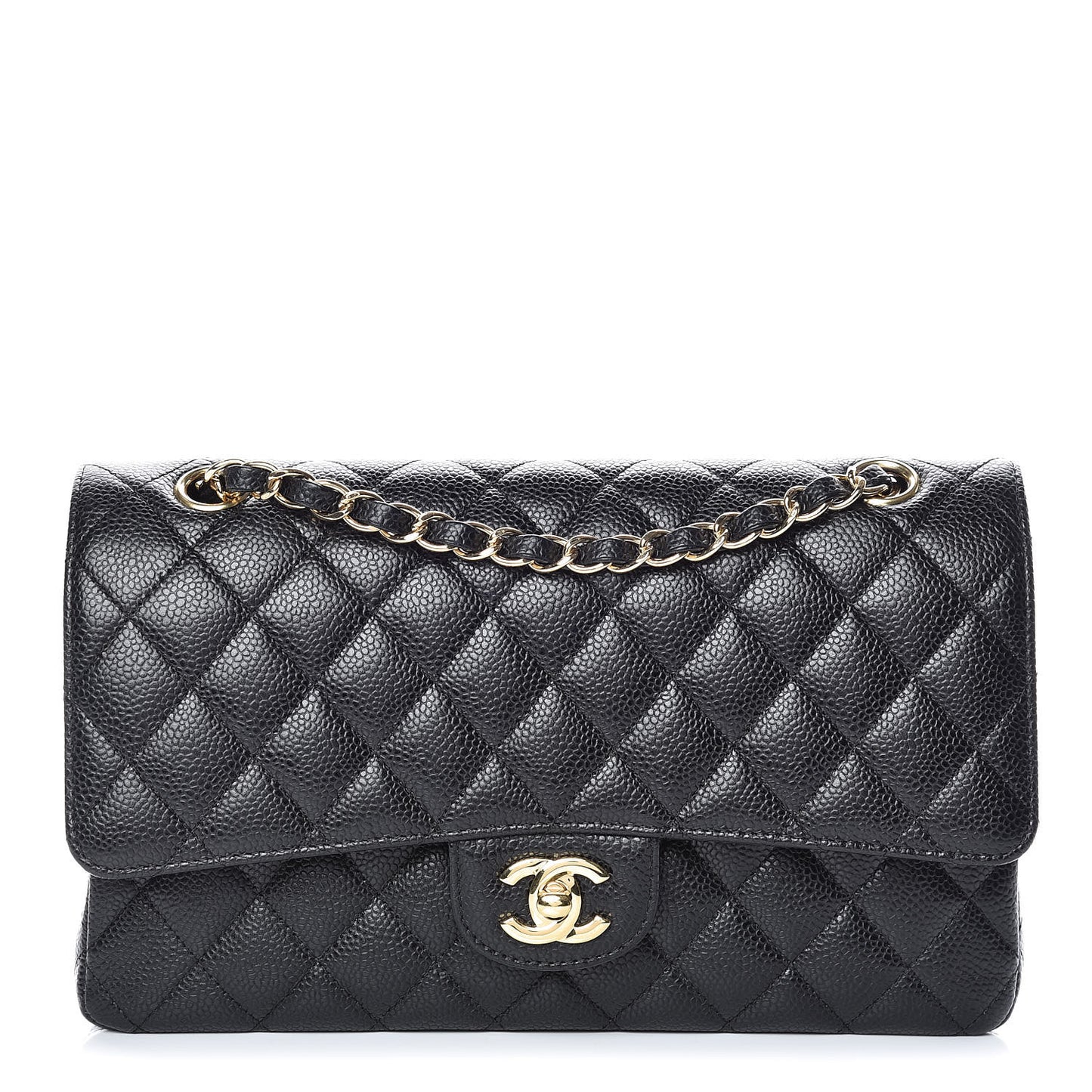 Caviar Quilted Medium Double Flap Black