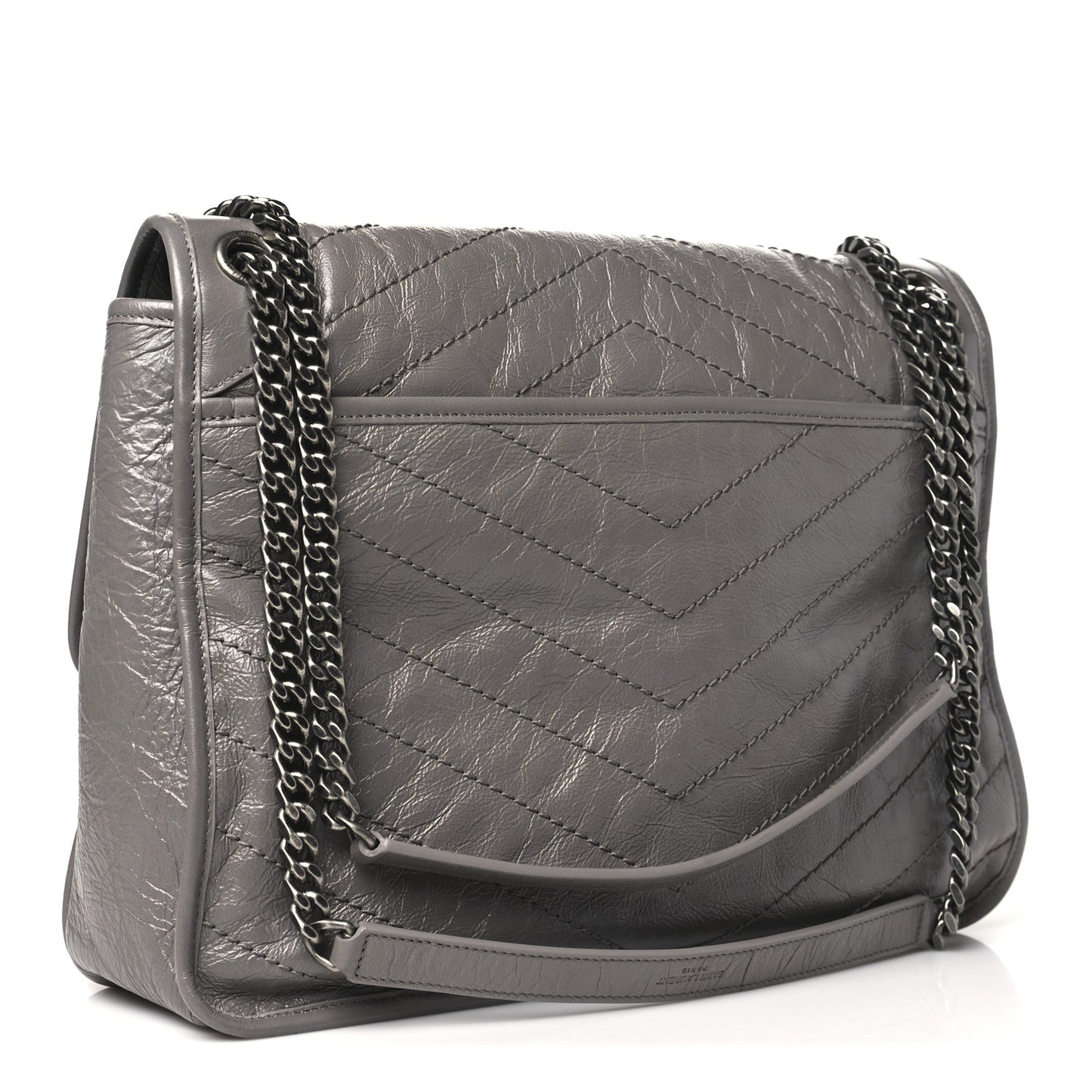 Crinkled Calfskin Matelasse Monogram Large Niki Chain Satchel Fog