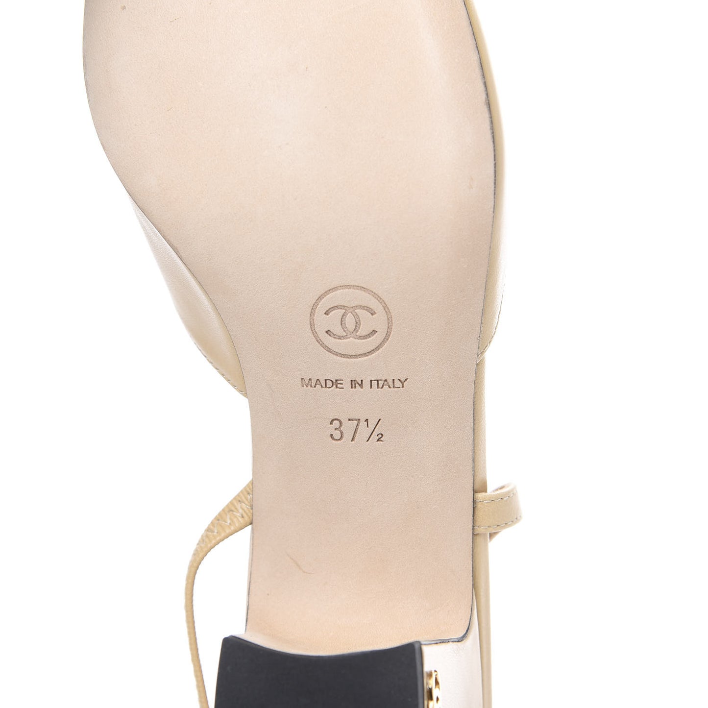Goatskin Grosgrain Cap Toe CC Slingback Pumps 37.5 Beige Black