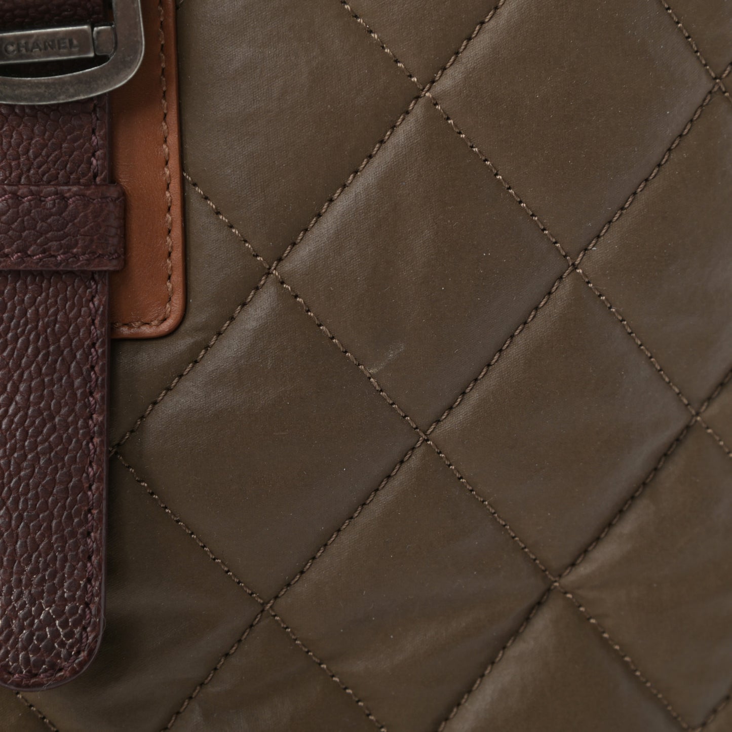 Coated Canvas Quilted Paris Edinburgh Tote Green Brown Multicolor