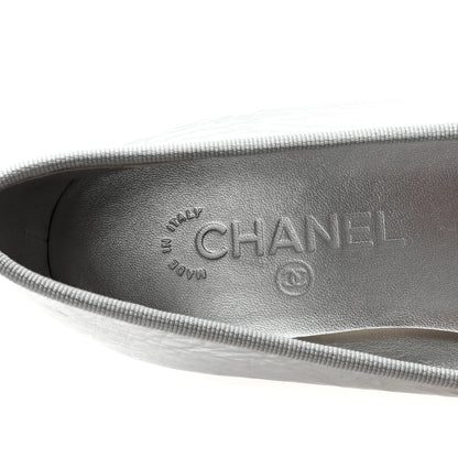 Chanel Laminated Crumpled Lambskin Grosgrain Cap Toe CC Ballerina Flats 40 Silver Black 8 of 10