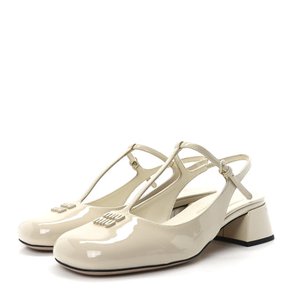 Miu Miu Vernice Slingback Mary Jane Pumps 37 Avorio 4 of 9
