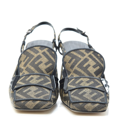 Fendi Jacquard FFreedom Decollete Slingback Square Toe Pumps 38 Tobacco 2 of 7