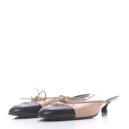 Chanel Lambskin Cap Toe CC Mules 38 Beige Black 3 of 10