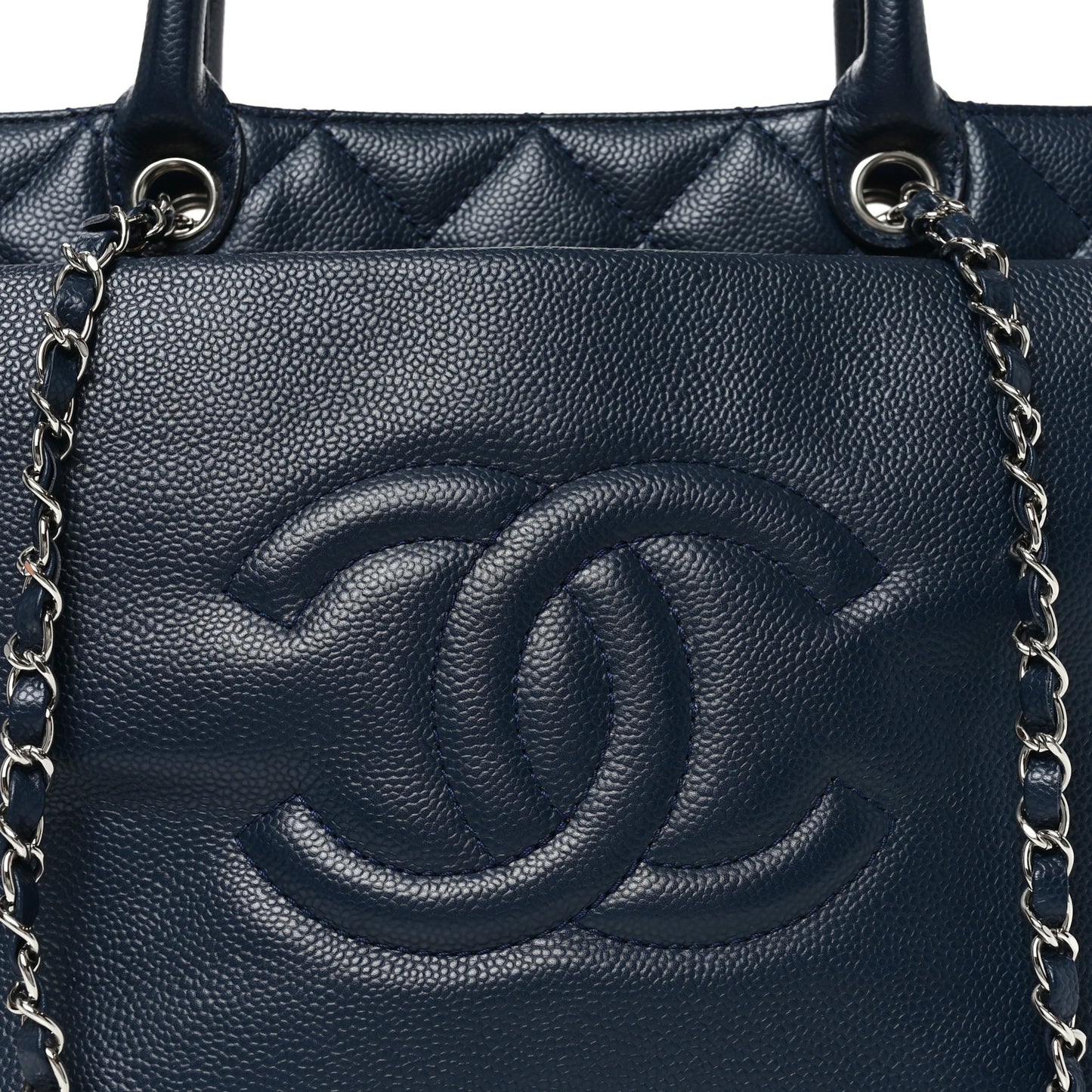 Soft Caviar CC Medium Top Handle Tote Navy Blue