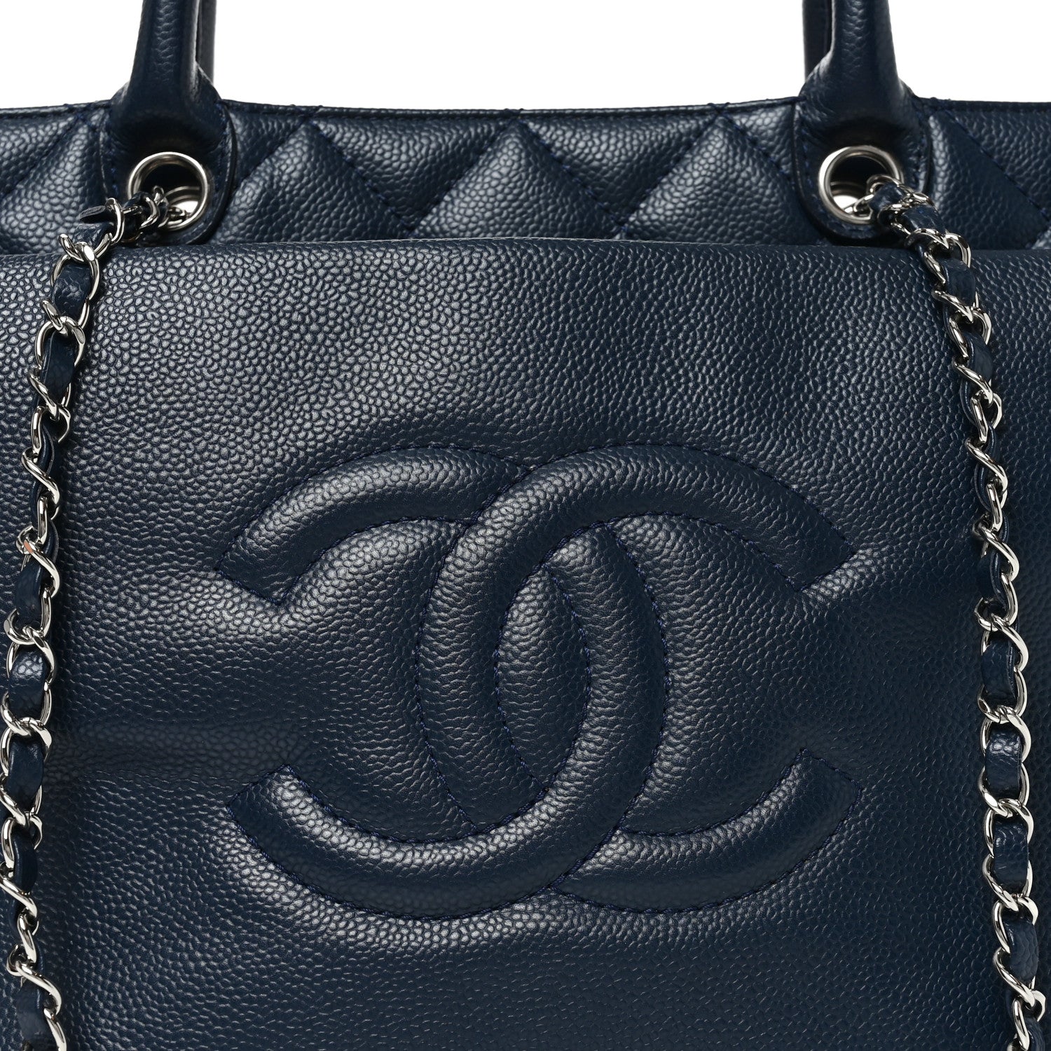 Chanel Soft Caviar CC Medium Top Handle Tote Navy Blue 8 of 12