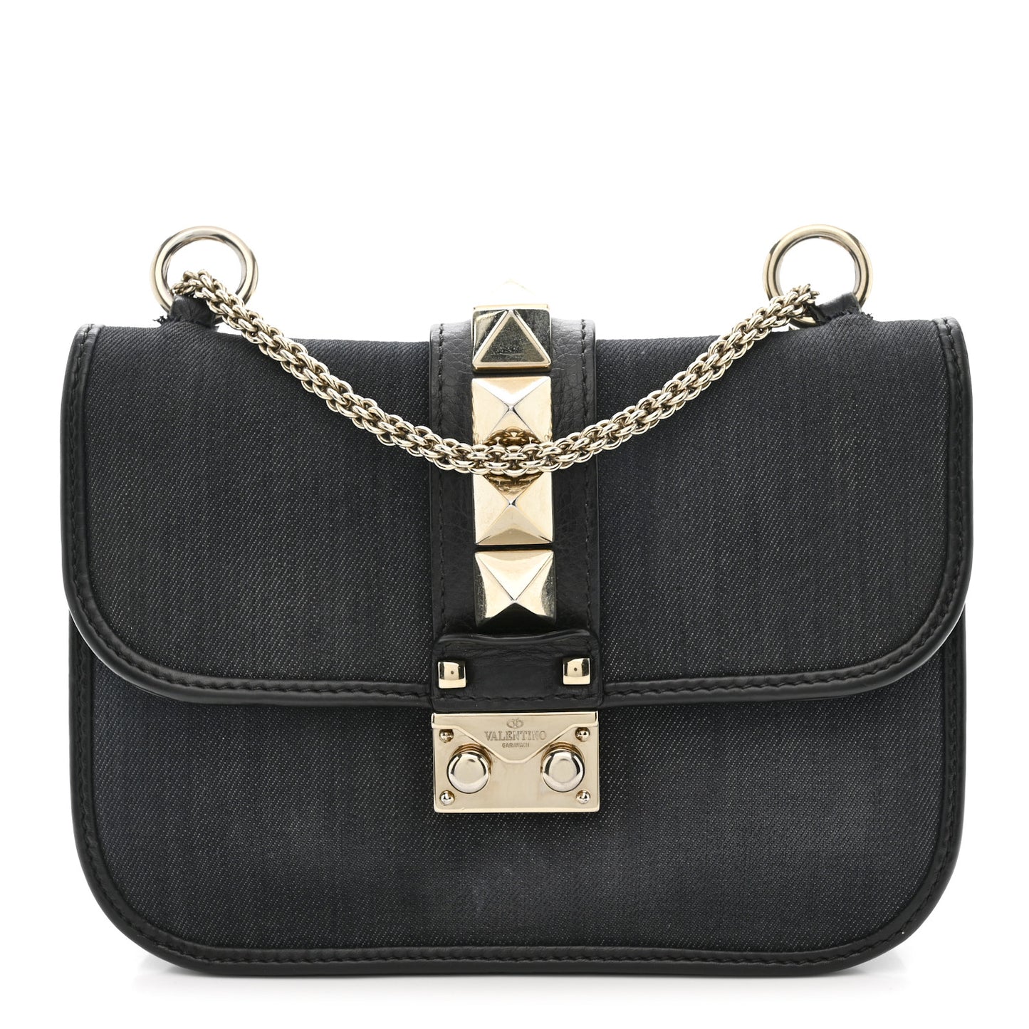 Denim Small Glam Lock Rockstud Flap Deep Denim