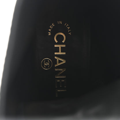 Chanel Lambskin Patent Calfskin Quilted Logo Lace Up Combat Boots 37 Black 7 of 11