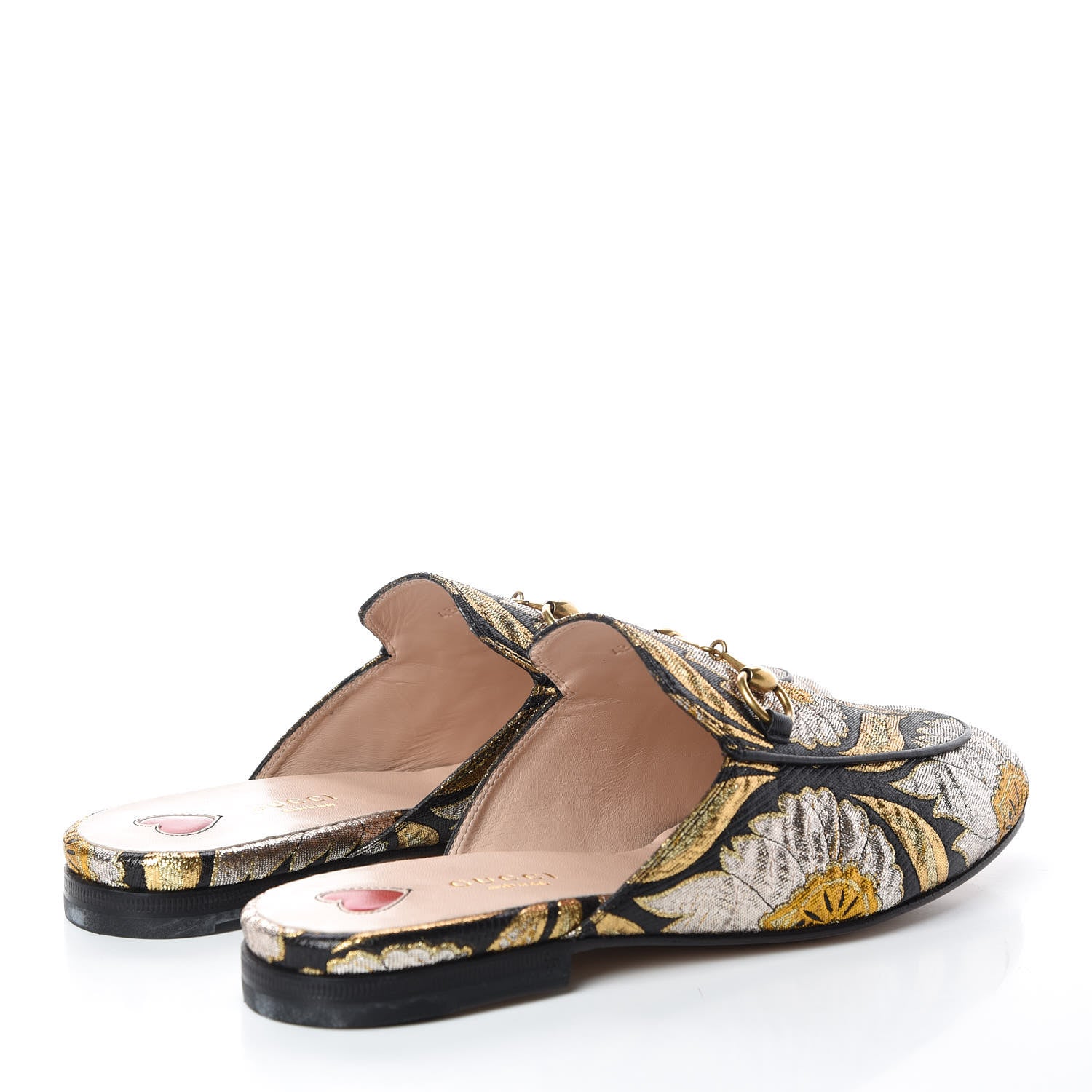 Gucci Jacquard Floral Womens Princetown Slippers 37.5 Oro Black 4 of 11