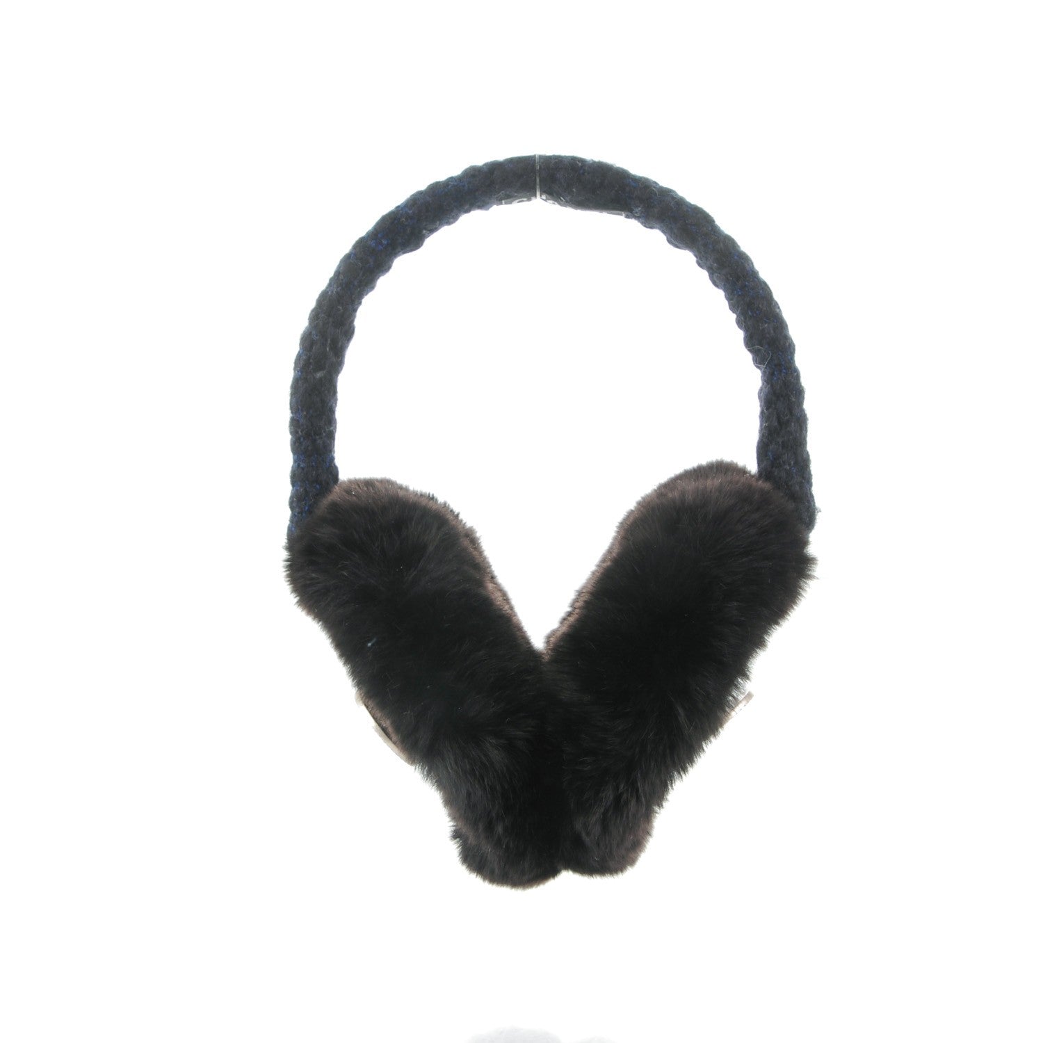 Chanel Rabbit Fur Tweed CC Earmuffs Blue Black 5 of 6