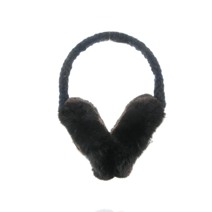 Chanel Rabbit Fur Tweed CC Earmuffs Blue Black 5 of 6