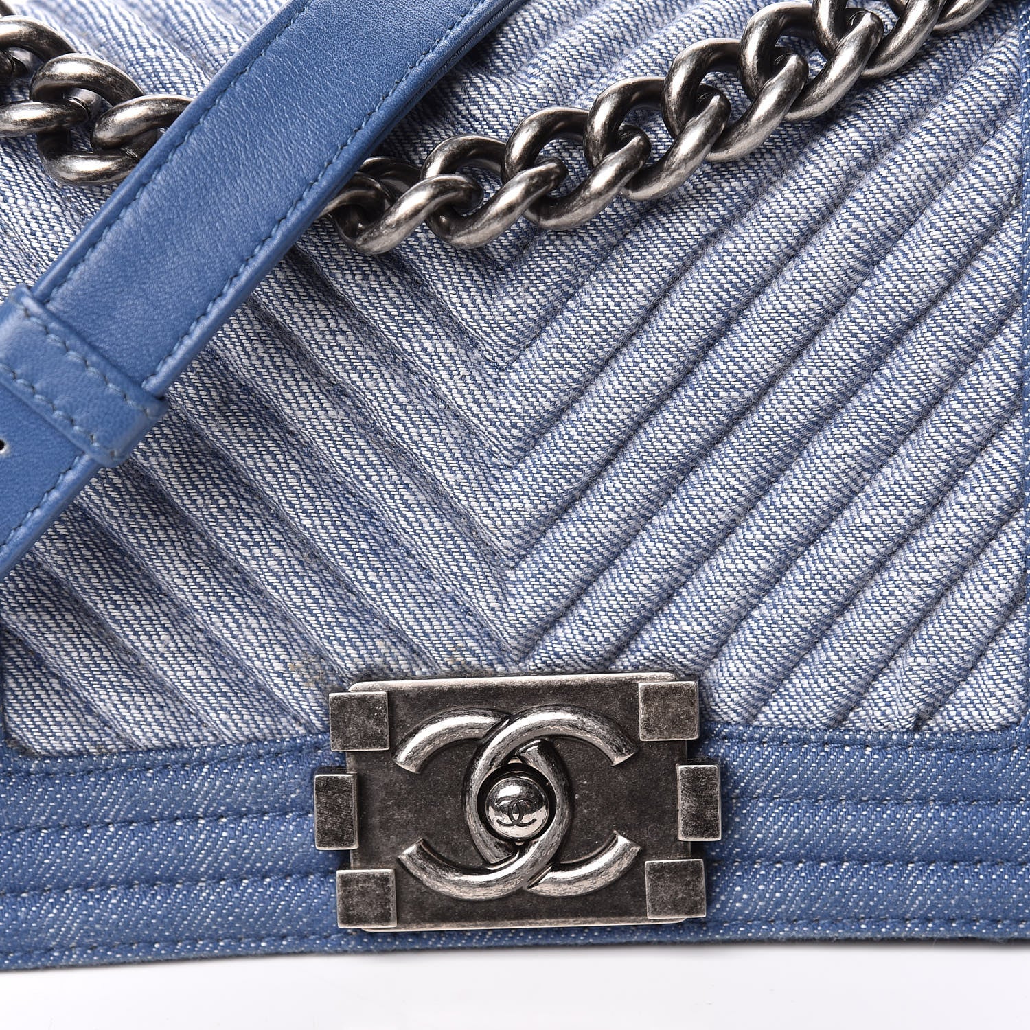 Chanel Denim Chevron Small Boy Flap Light Blue 10 of 12
