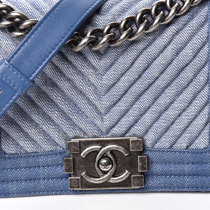 Chanel Denim Chevron Small Boy Flap Light Blue 10 of 12