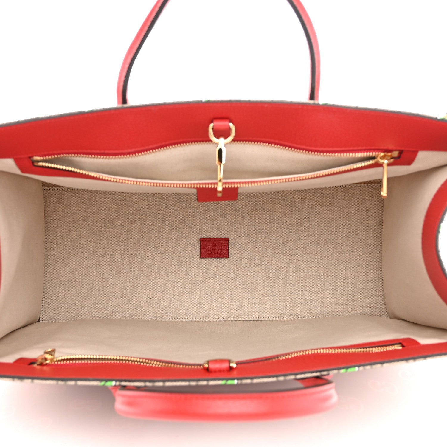 Gucci GG Supreme Monogram Apple Dollar Calfskin Large Retro Interlocking G Tote Bag Beige Ebony Multicolor Lobster Red 5 of 8