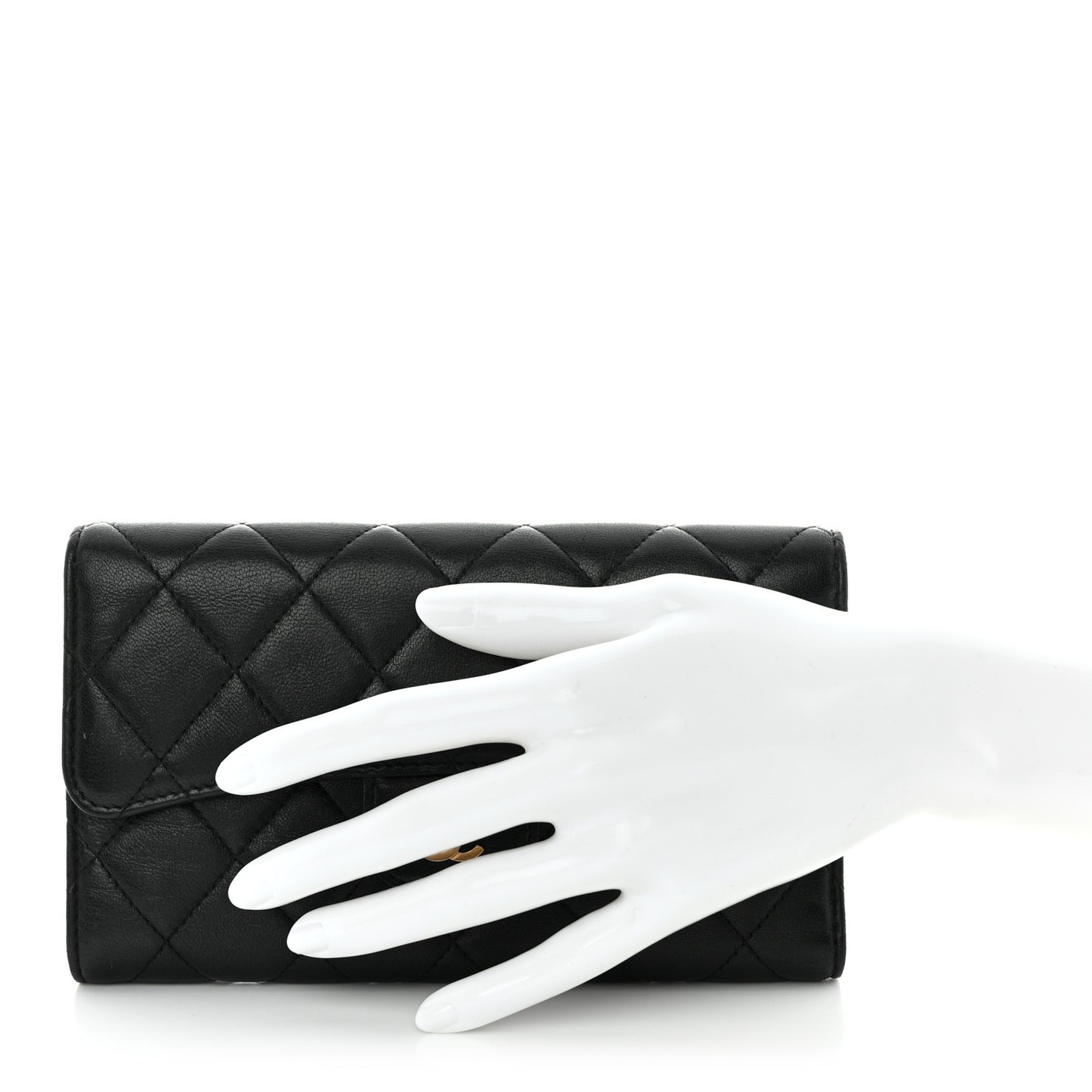 Lambskin Quilted Large Flap Wallet Black