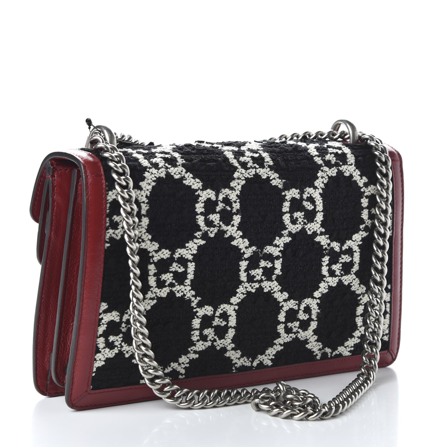 Gucci Tweed GG Monogram Small Dionysus Shoulder Bag Black White Romantic Cherry 3 of 10