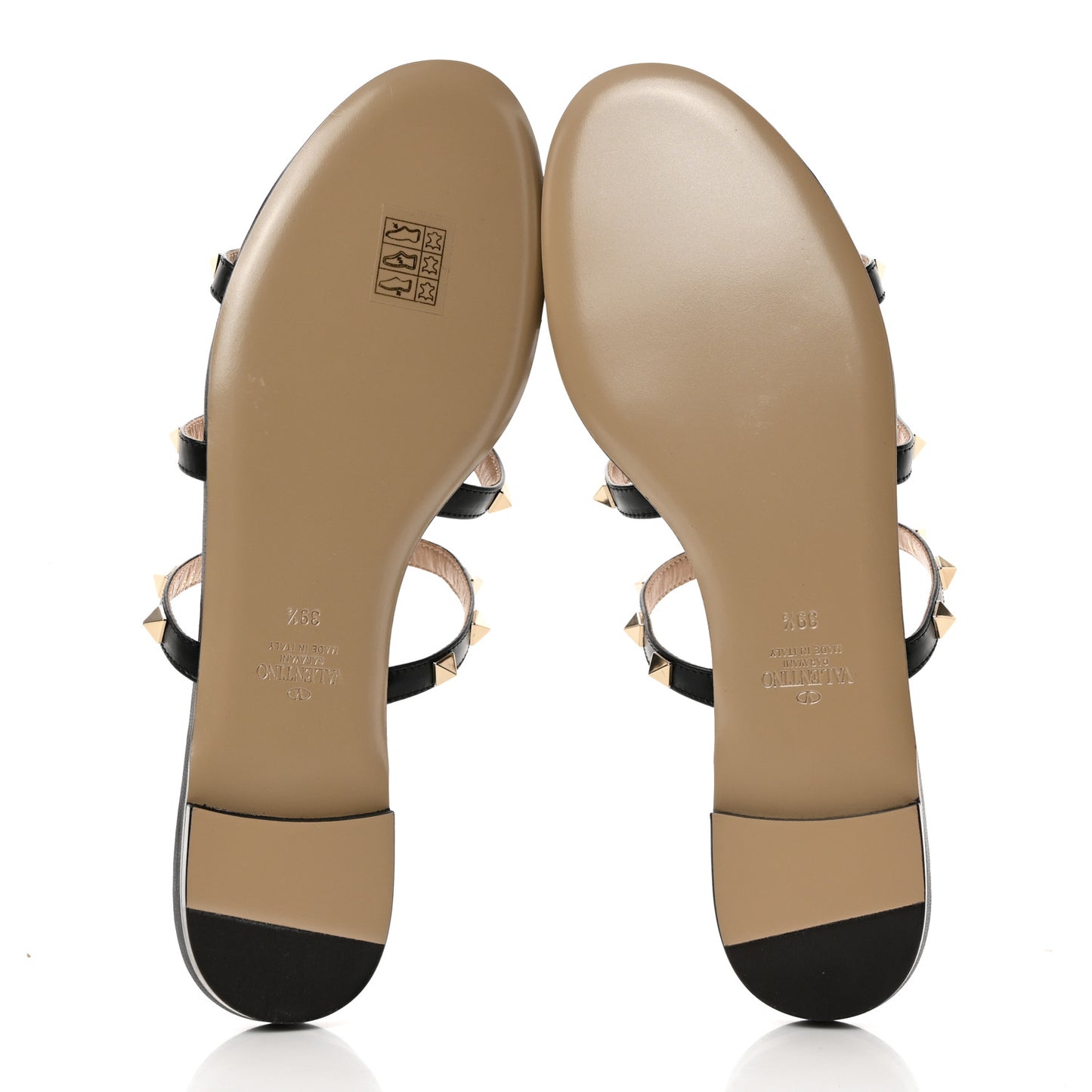 Nappa Rockstud Caged Flat Slide Sandals 39.5 Black