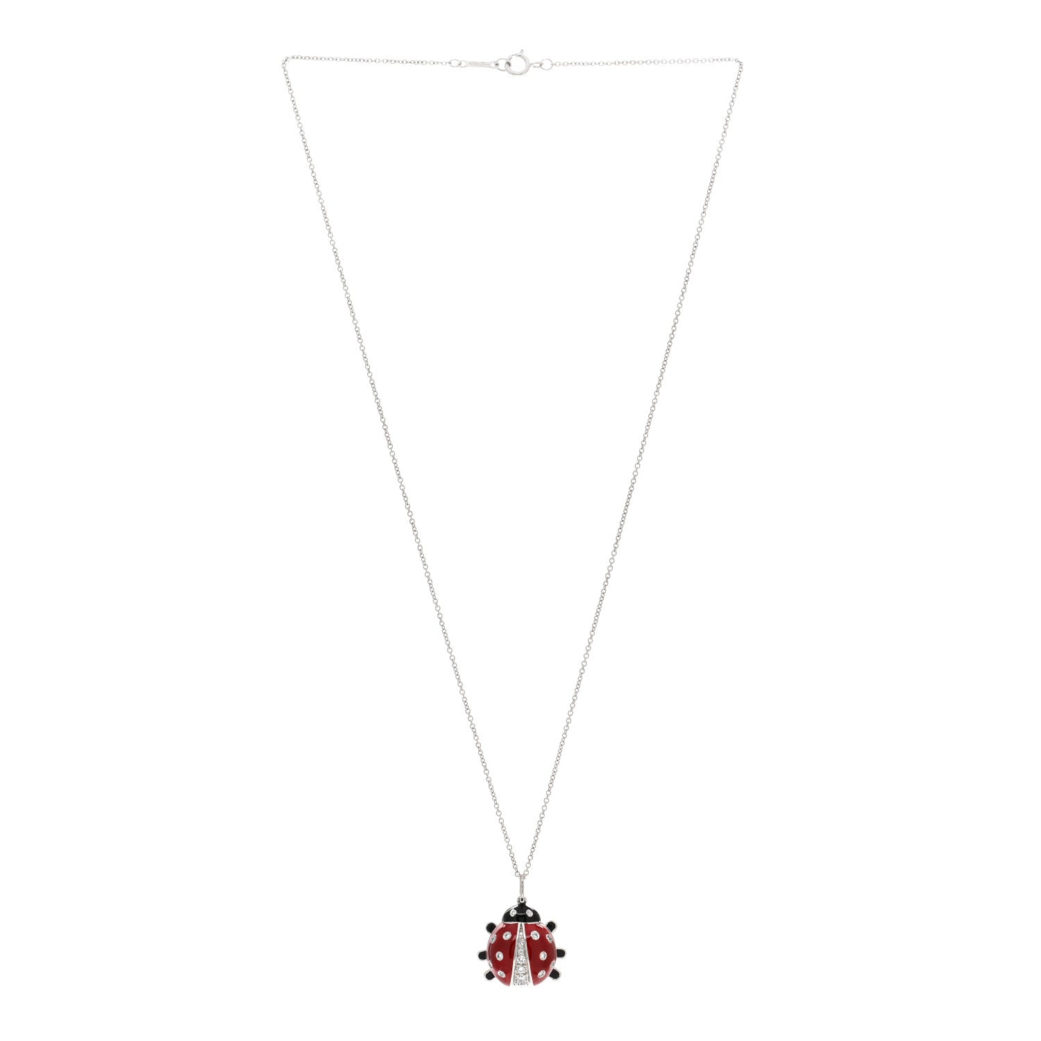 Tiffany Platinum Diamond Enamel Ladybug Pendant Necklace Red Black 3 of 5