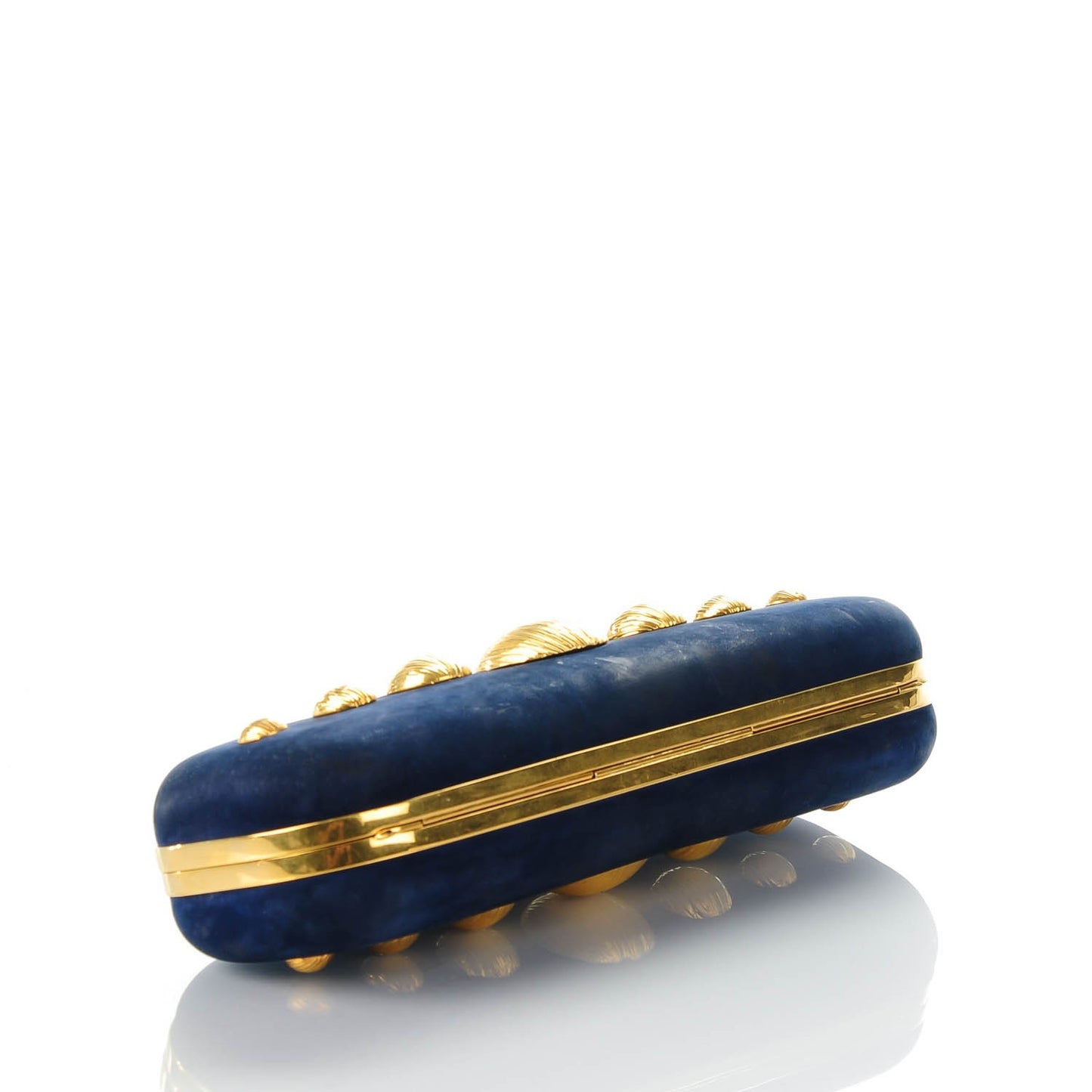 Suede Studded Skull Knuckle Box Clutch Navy