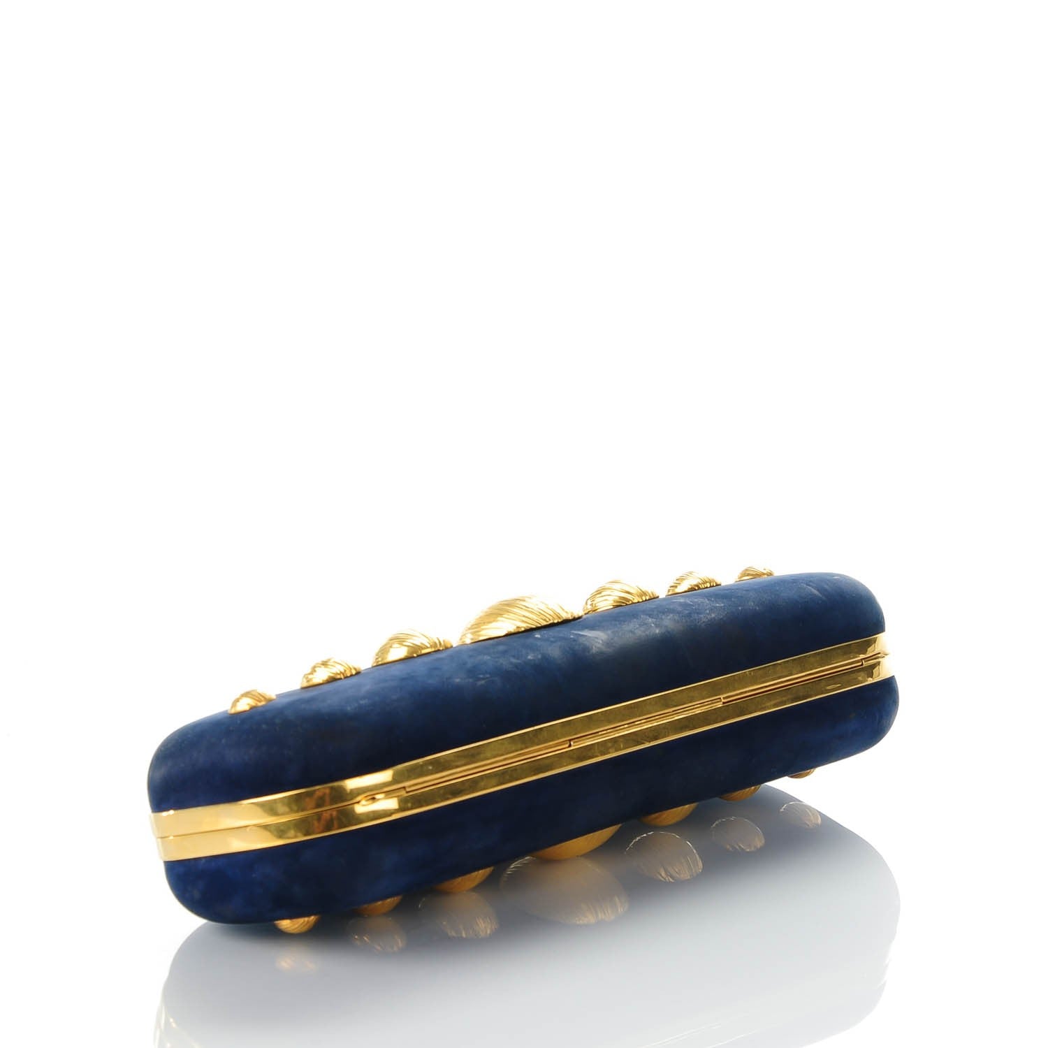 Alexander McQueen Suede Studded Skull Knuckle Box Clutch Navy 4 of 8