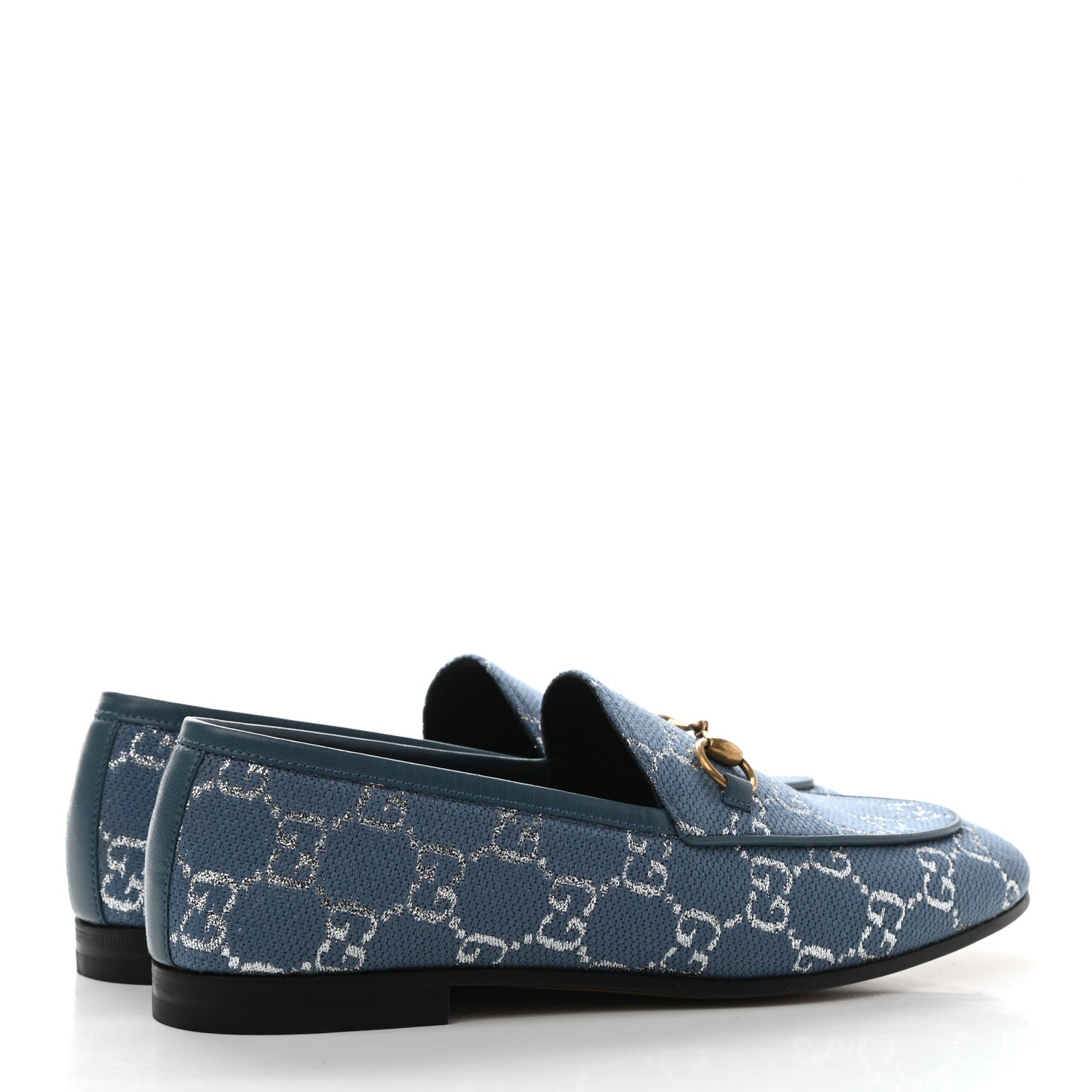 Gucci Canvas Lame GG Monogram Horsebit Womens Jordaan Loafers 37 Blue Silver 4 of 8
