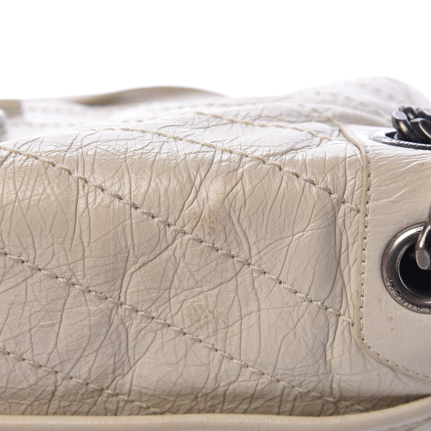 Crinkled Calfskin Matelasse Monogram Medium Niki Chain Satchel Ivory