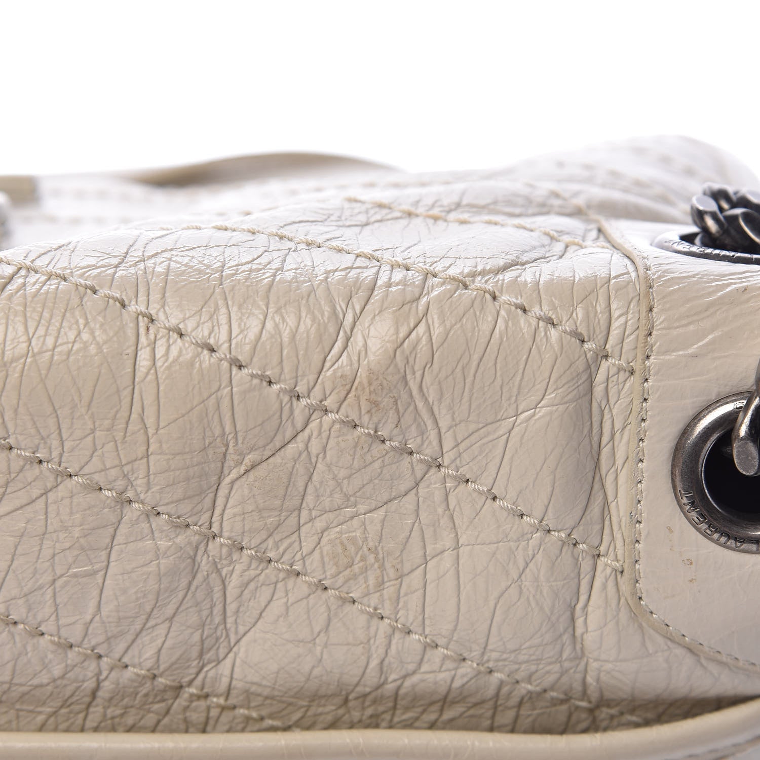Saint Laurent Crinkled Calfskin Matelasse Monogram Medium Niki Chain Satchel Ivory 14 of 14