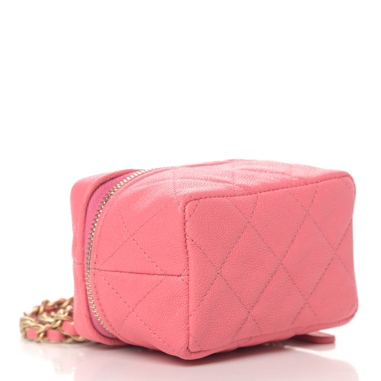 Caviar Quilted Mini Top Handle Vanity With Chain Pink