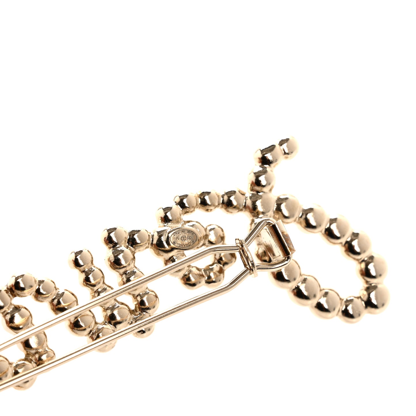 Pearl Crystal Logo Hair Clip Gold