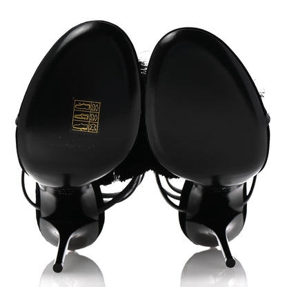 Saint Laurent Vernice Chiffon Tassel Embellished Pierre Pon Pon 110 Sandals 38.5 Black 6 of 9