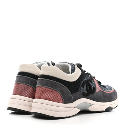 Chanel Mesh Suede Calfskin Womens CC Sneakers 39.5 Grey Pink 4 of 10
