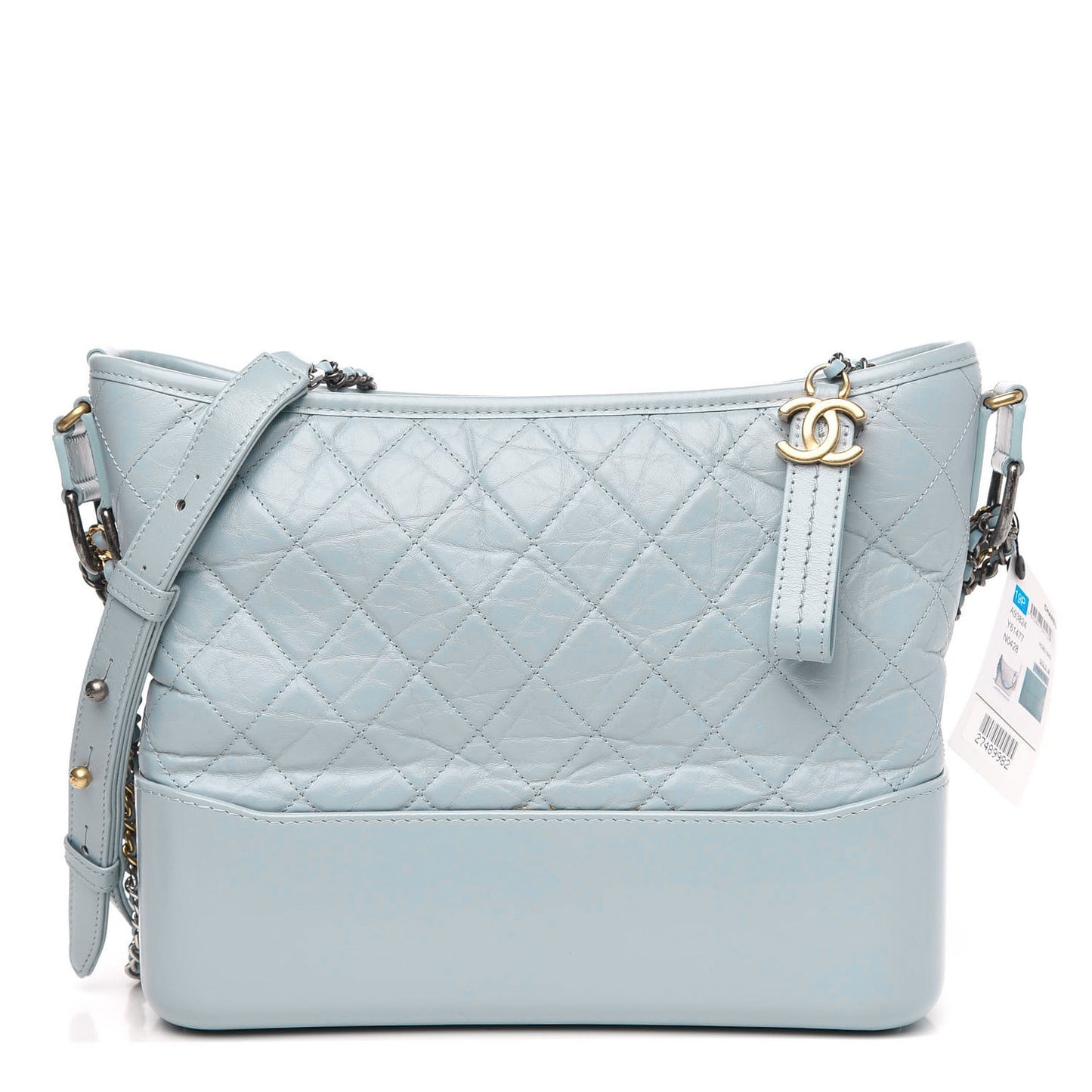 Aged Calfskin Quilted Medium Gabrielle Hobo Light Blue