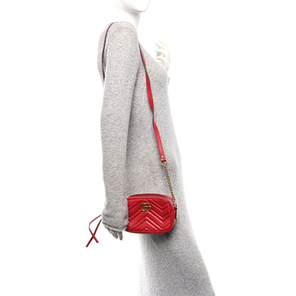 Gucci Calfskin Matelasse Mini GG Marmont Chain Shoulder Bag Hibiscus Red 2 of 10