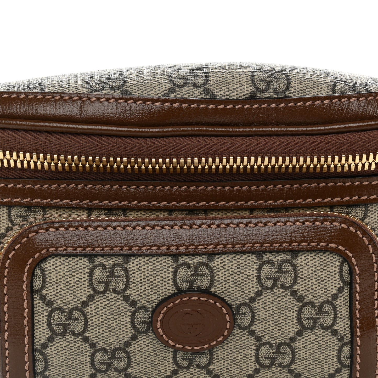 GG Supreme Monogram Textured Calfskin Retro Interlocking G Belt Bag Beige Ebony Brown Sugar