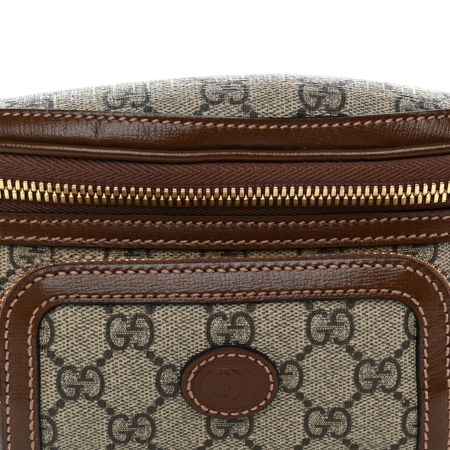 Gucci GG Supreme Monogram Textured Calfskin Retro Interlocking G Belt Bag Beige Ebony Brown Sugar 7 of 10