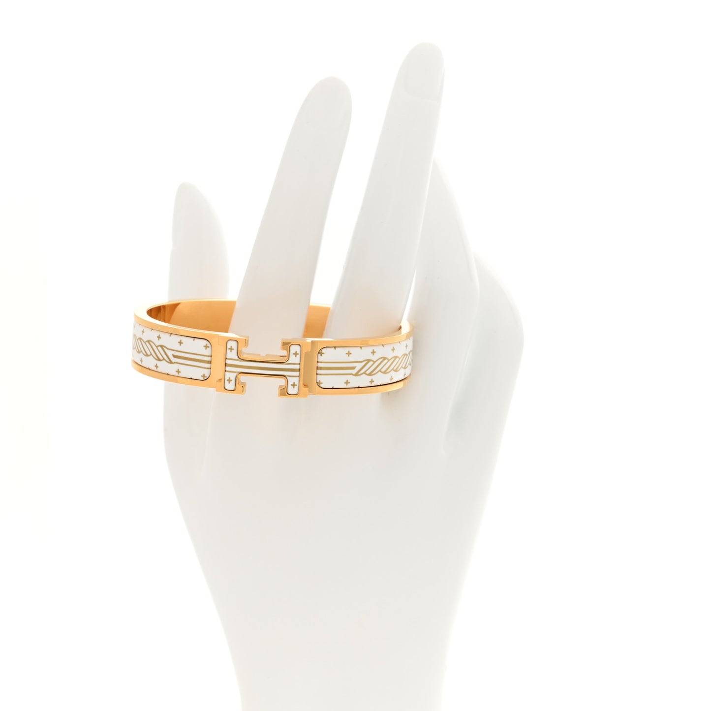 Enamel Printed Quadrige Au Fil Narrow Clic Clac H Bracelet PM Orfevre Jaune Or Blanc