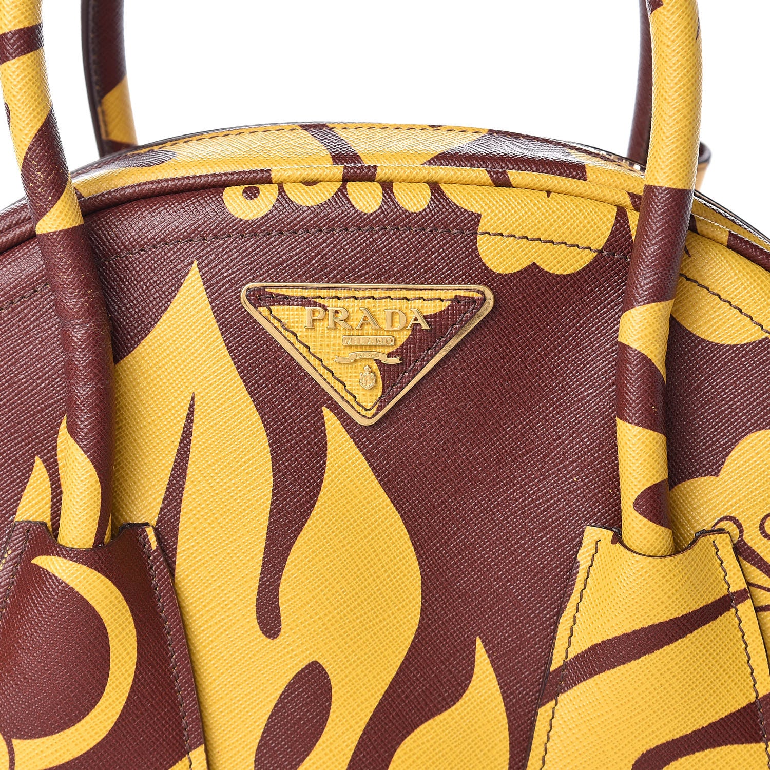 Prada Saffiano Hibiscus Print Bowling Bag Zafferano 8 of 16
